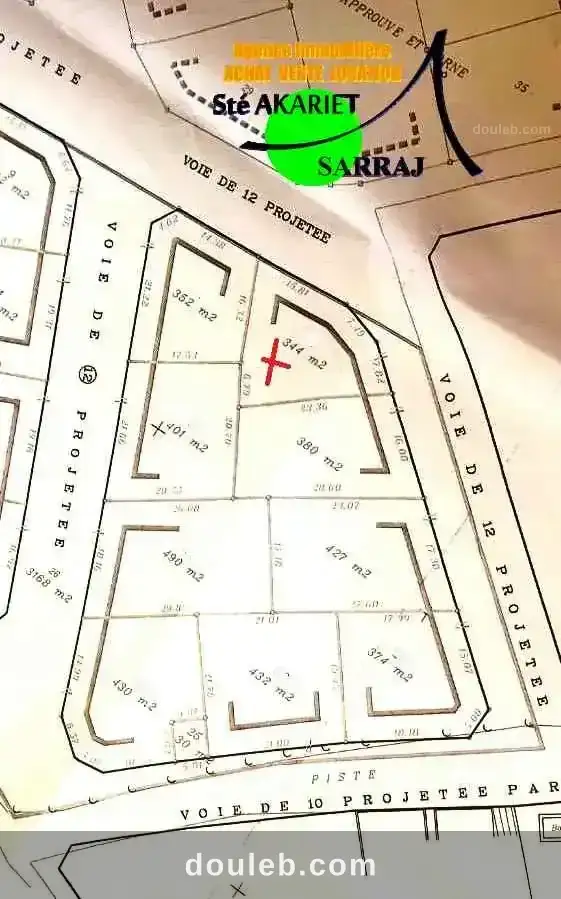 Terrain approuvé 344m zone des villas à akouda à Tunis