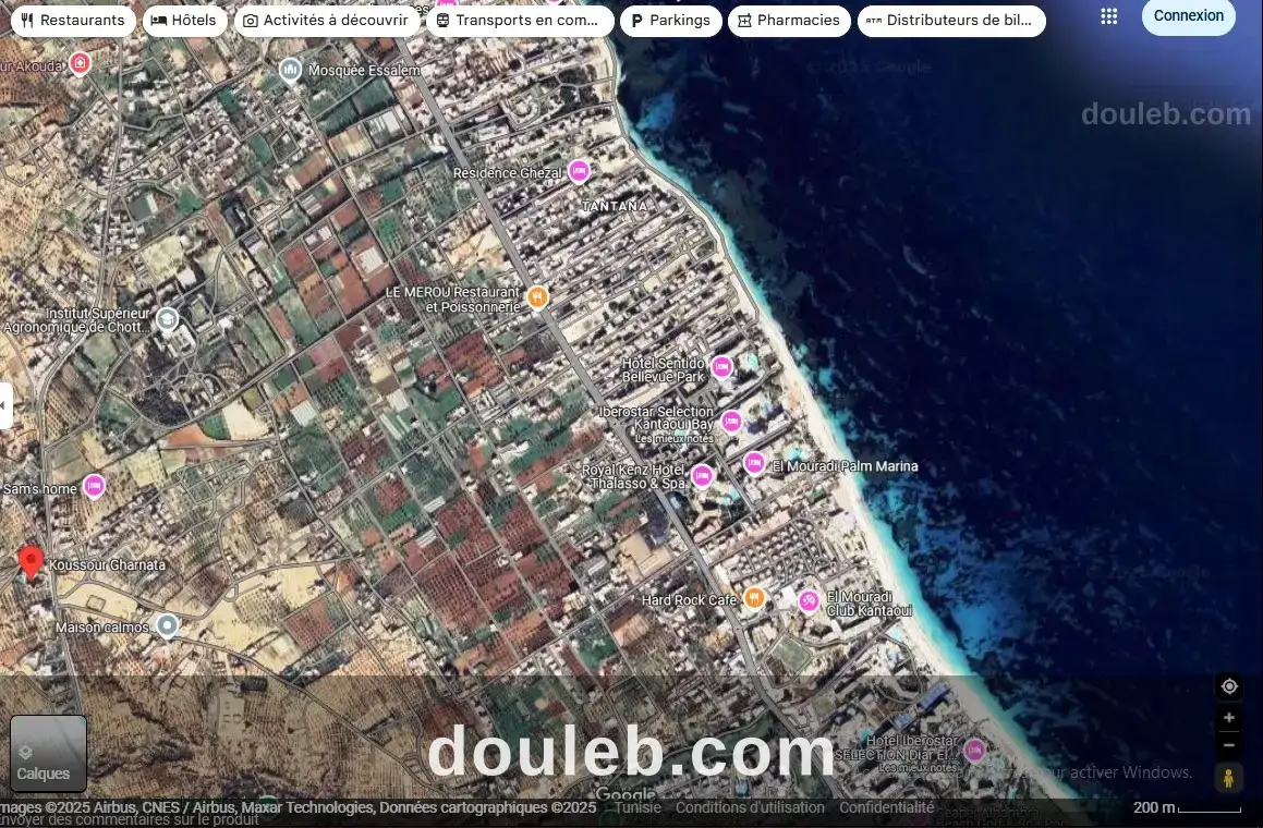 Terrain 350m vue de mer en face koussour gharnata à Tunis