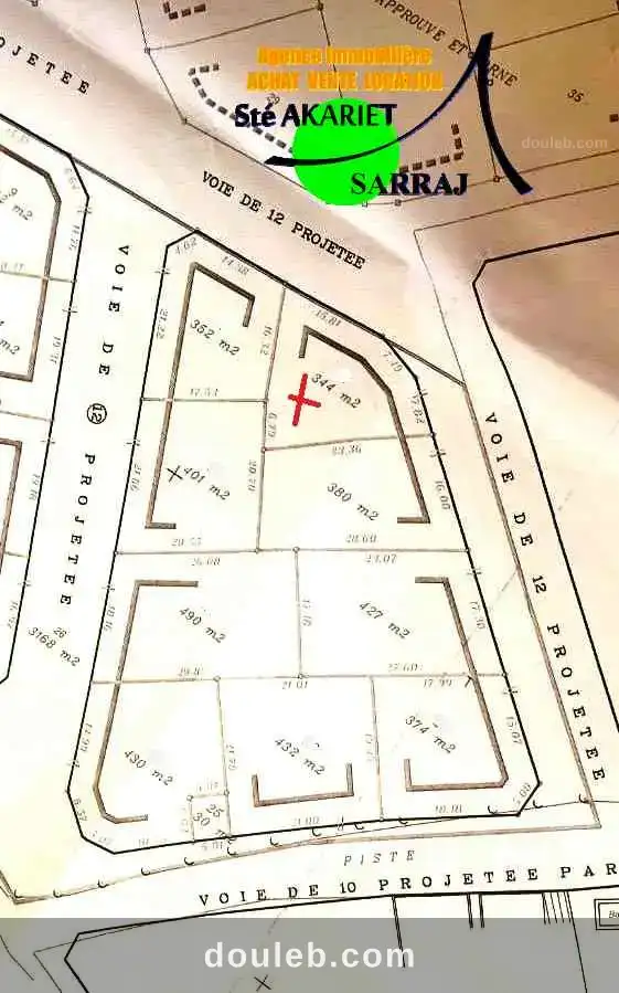 Terrain approuvé 344m zone des villas à akouda à Tunis