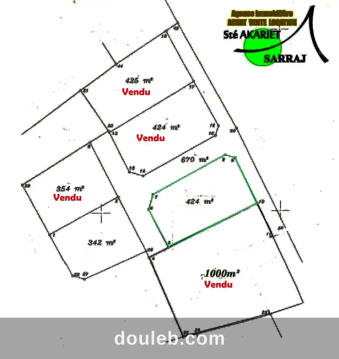 Terrain titré 424m derriére koussour gharnata à Tunis