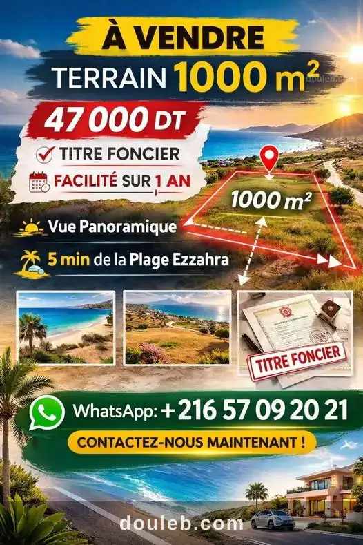 Terrain 1000m à Tunis