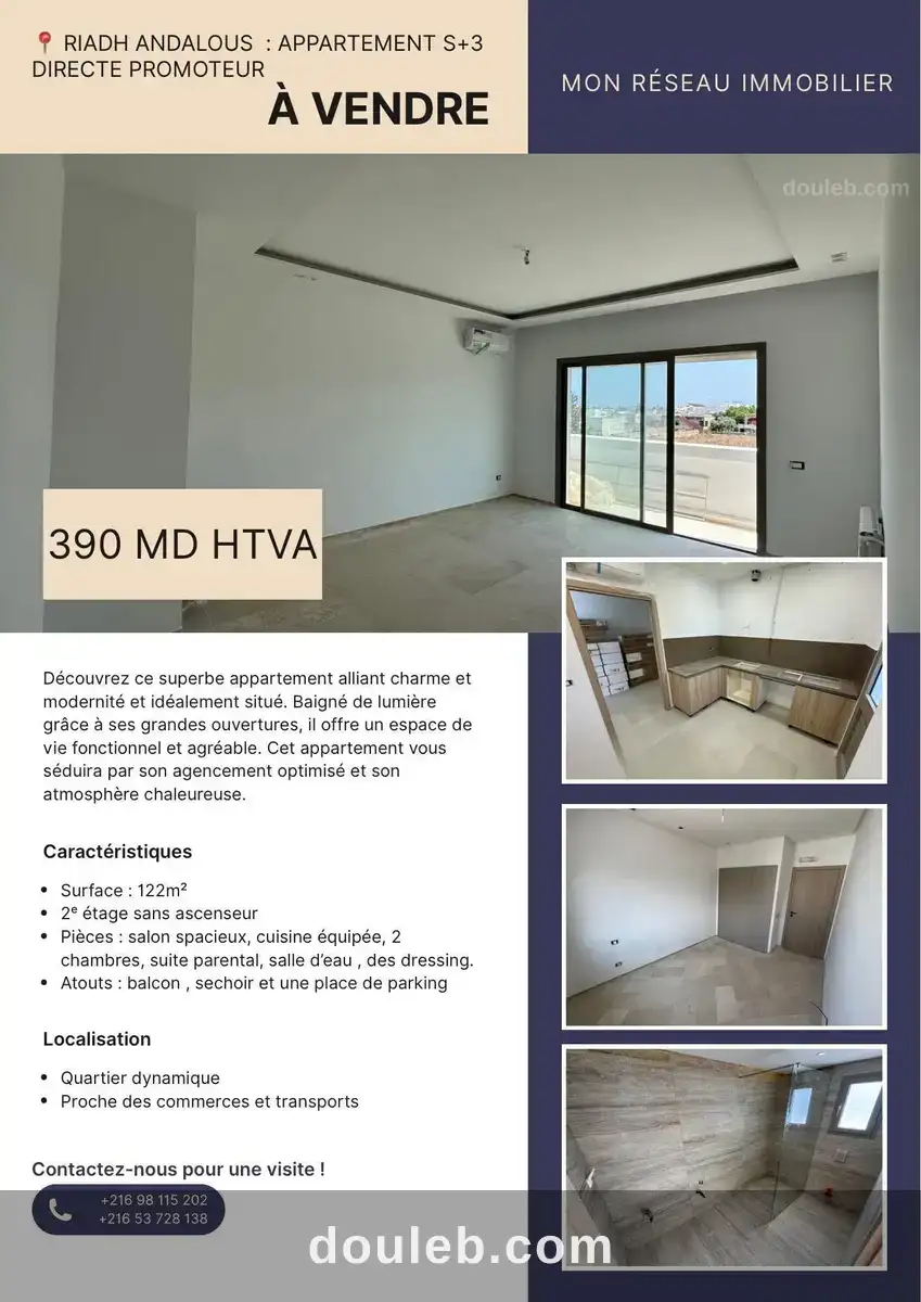S3 390 md direct promoteur riadh andalous à Tunis