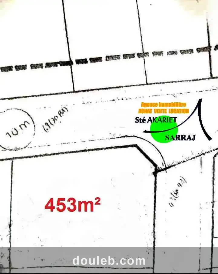 Terrain approuvé zone des villas 453m à khzema à Tunis