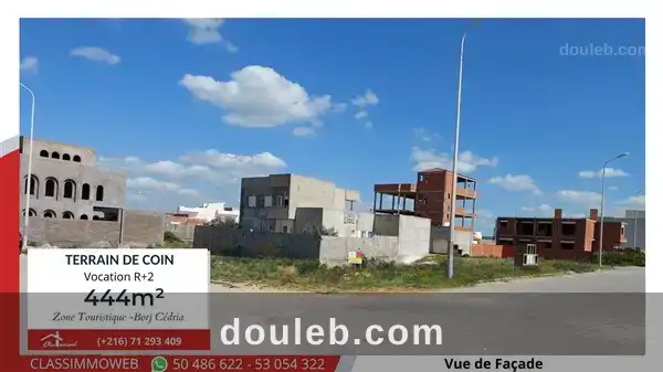 Terrain de 444m2 de coin à 630 d le m2 à Tunis