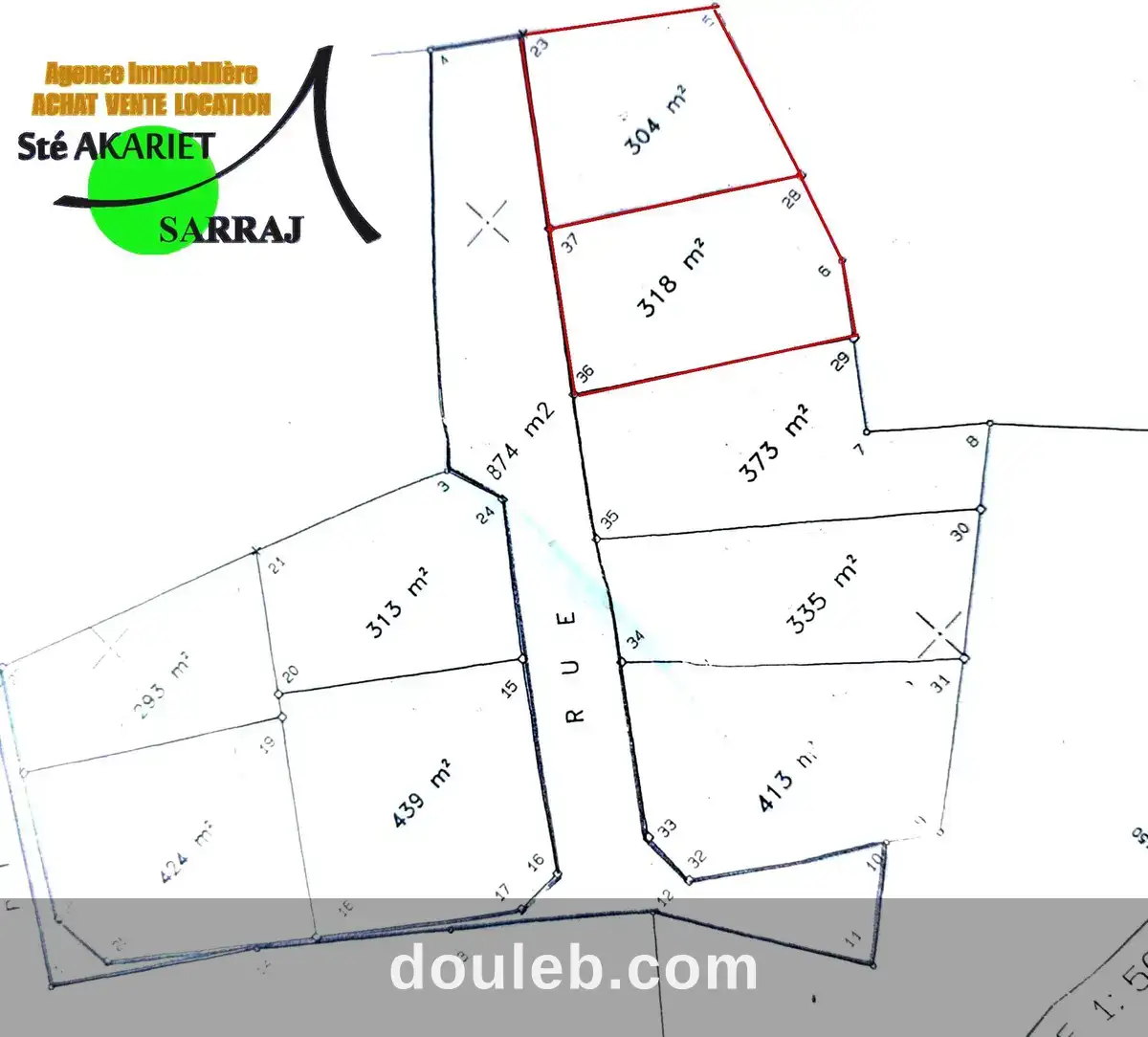 Deux terrains 304m et 318m à akouda oued laarouk à Tunis