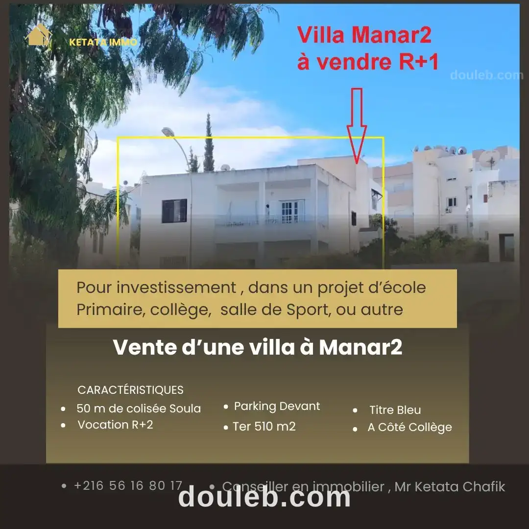 Manar2 vnt villa 510m2 à Tunis