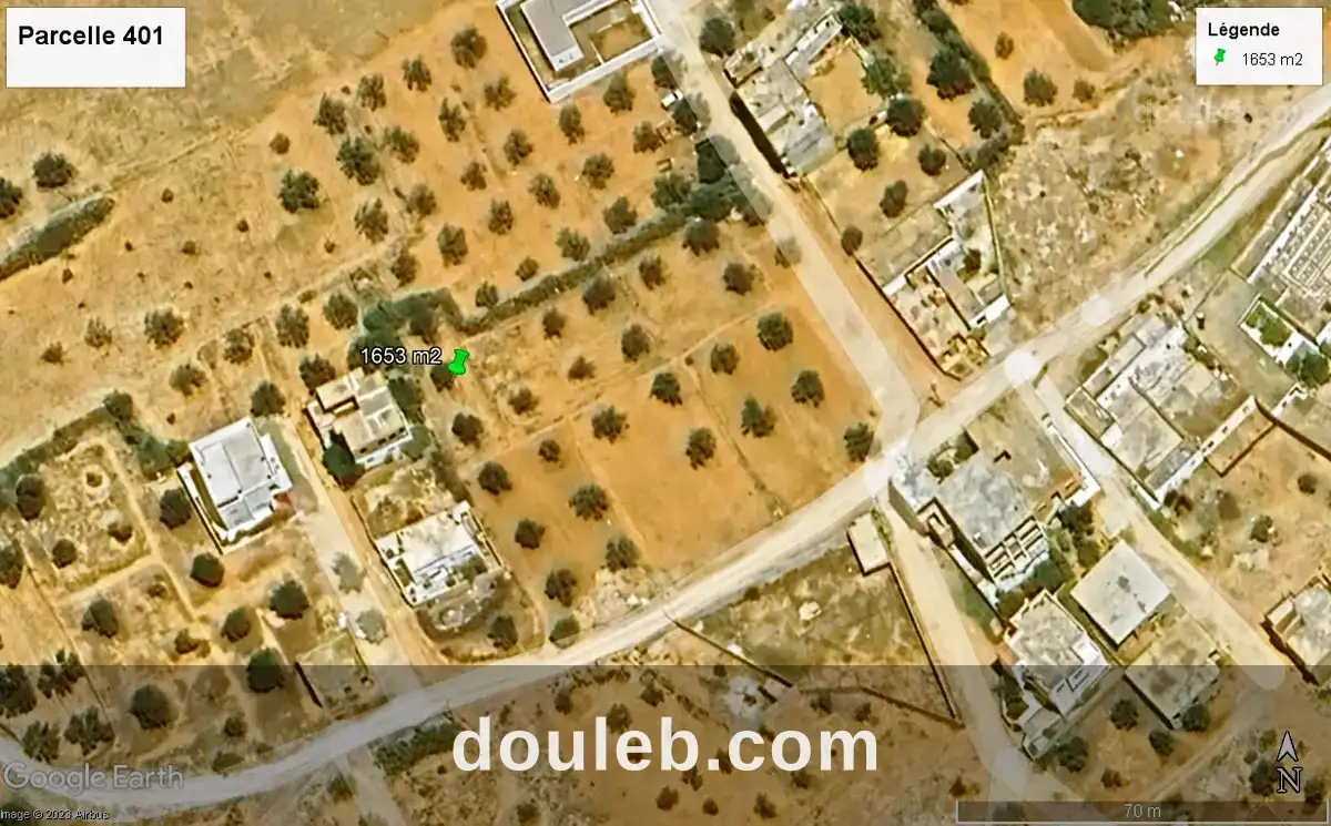 Terrain vue de mer 1653m prés de koussour gharnata à Tunis